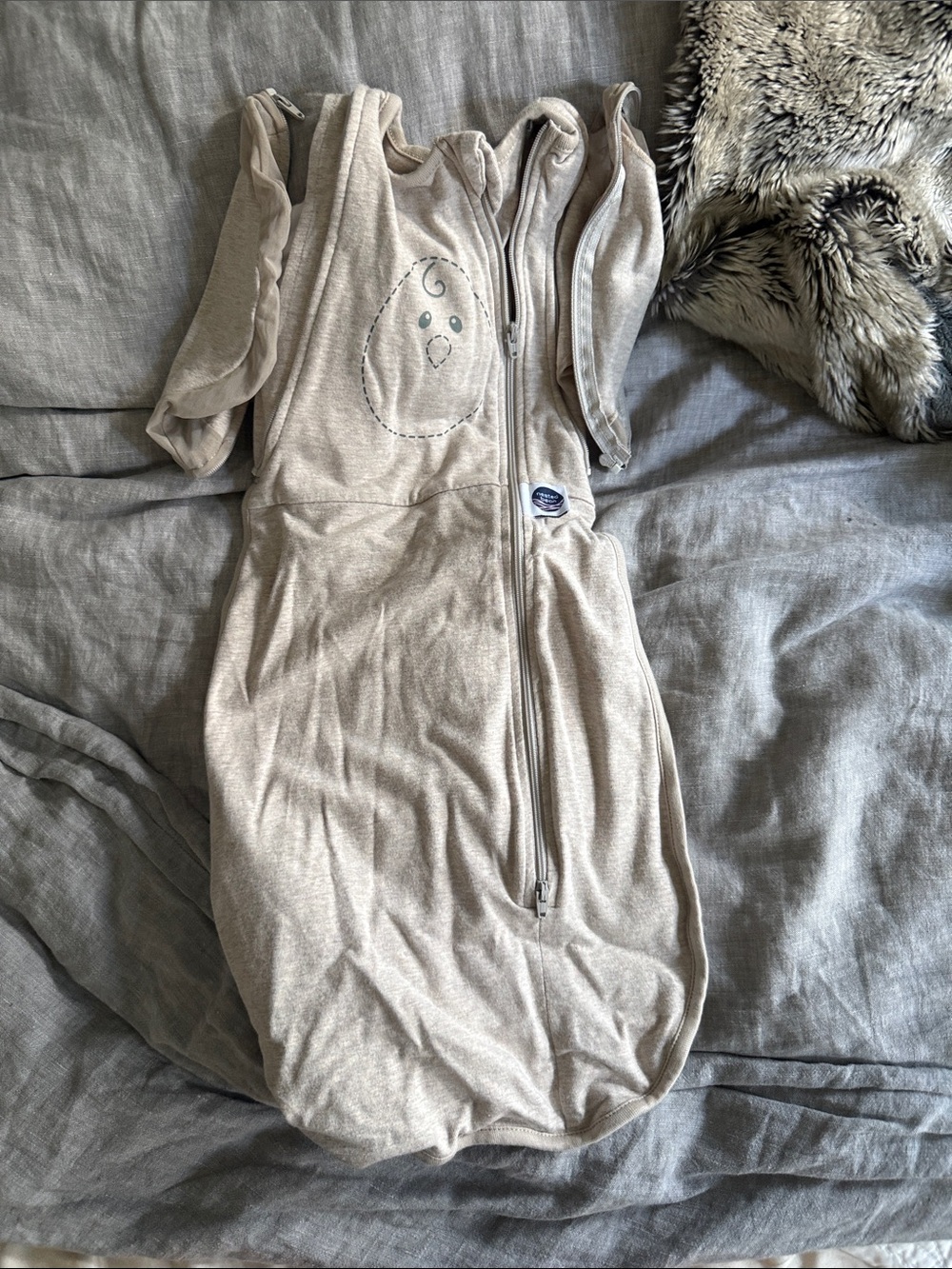 Nested Bean Beige Cream Sleep Sack with Soft Embroidered Face